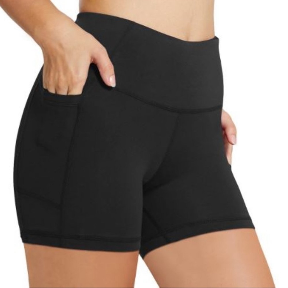 BALEAF 5" Active Wear High Waist Yoga Shorts with Side Pockets Black S